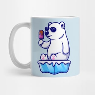 Cute Cool Polar Bear Eating Popsicle On Ice Cartoon Mug